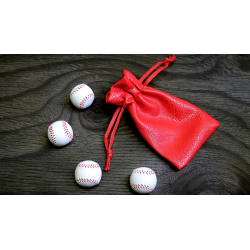 Set of 4 Leather Balls for Cups and Balls (White w/Red Stitching) by Leo Smetsers - Trick