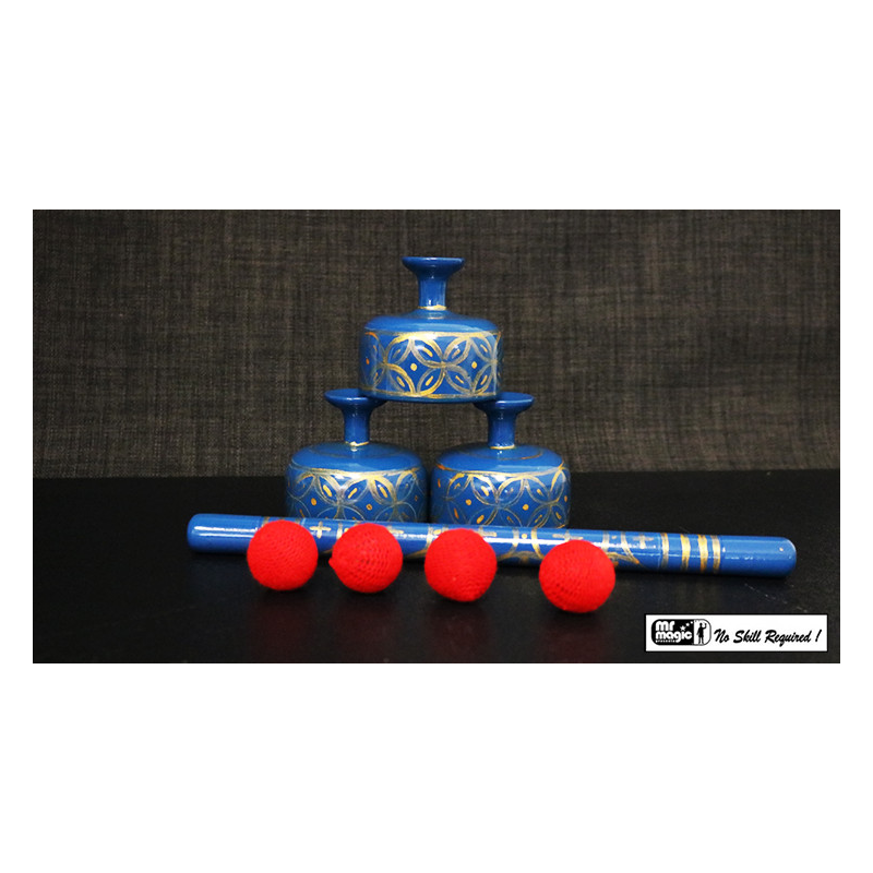 Indian Street Cups with Wand (Hand painted blue) by Mr. Magic - Trick