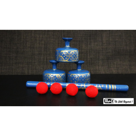 Indian Street Cups with Wand (Hand painted blue) by Mr. Magic - Trick