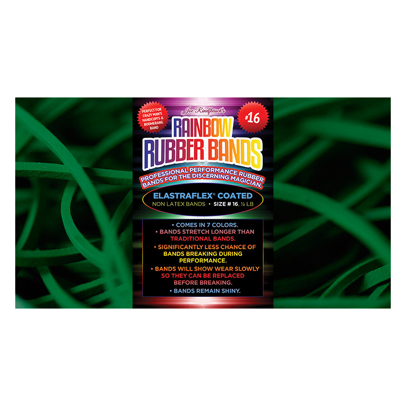 Joe Rindfleisch's SIZE 16 Rainbow Rubber Bands (Marcus Eddie - Green Pack ) by Joe Rindfleisch - Trick