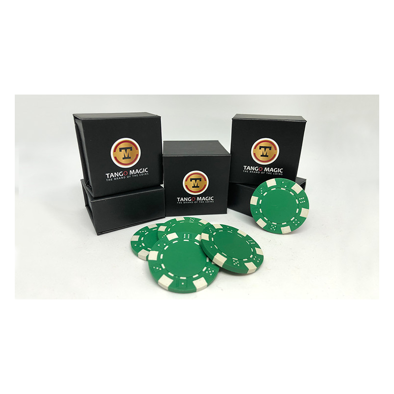 Expanded Shell Poker Chip Green plus 4 Regular Chips (PK001G) by Tango Magic - Trick