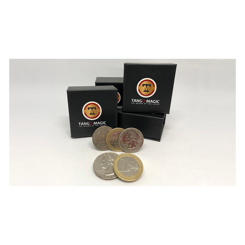Euro-Dollar Hopping Half (1 Euro and Quarter Dollar) by Tango Magic-Trick (ED004)