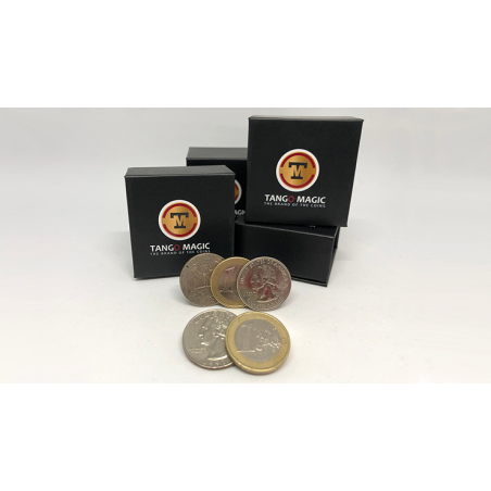Euro-Dollar Hopping Half (1 Euro and Quarter Dollar) by Tango Magic-Trick (ED004)