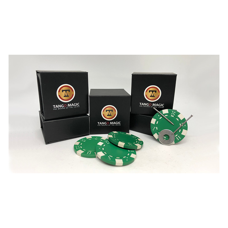 Magnetic Poker Chip Green plus 3 regular chips (PK003G) by Tango Magic - Trick