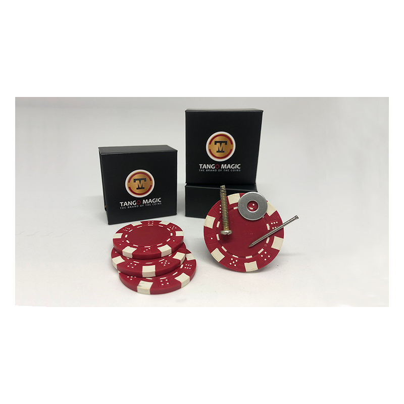 Magnetic Poker Chip Red plus 3 regular chips (PK003R) by Tango Magic - Trick